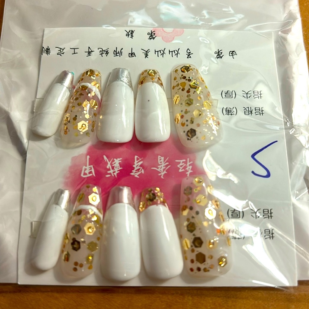 Press on Nails French Manicure white and sparkles